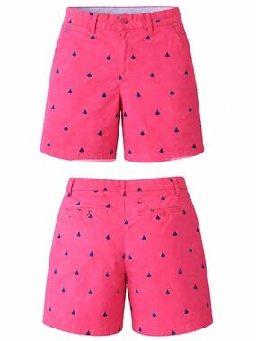 British Khaki Pink & Navy Sailboat Shorts Preppy Women’s Casual Resort Nautical